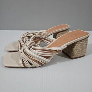Andre Assous Kelsie Sandal Womens 9 Cream Tan Leather Jute Twist Slide Mule